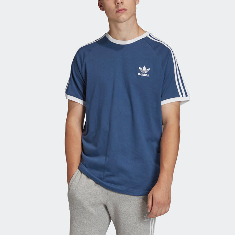 adidas originals 3-Stripes Tee Casual Round Neck Loose Logo Stripe Short Sleeve Ocean Blue FM3772