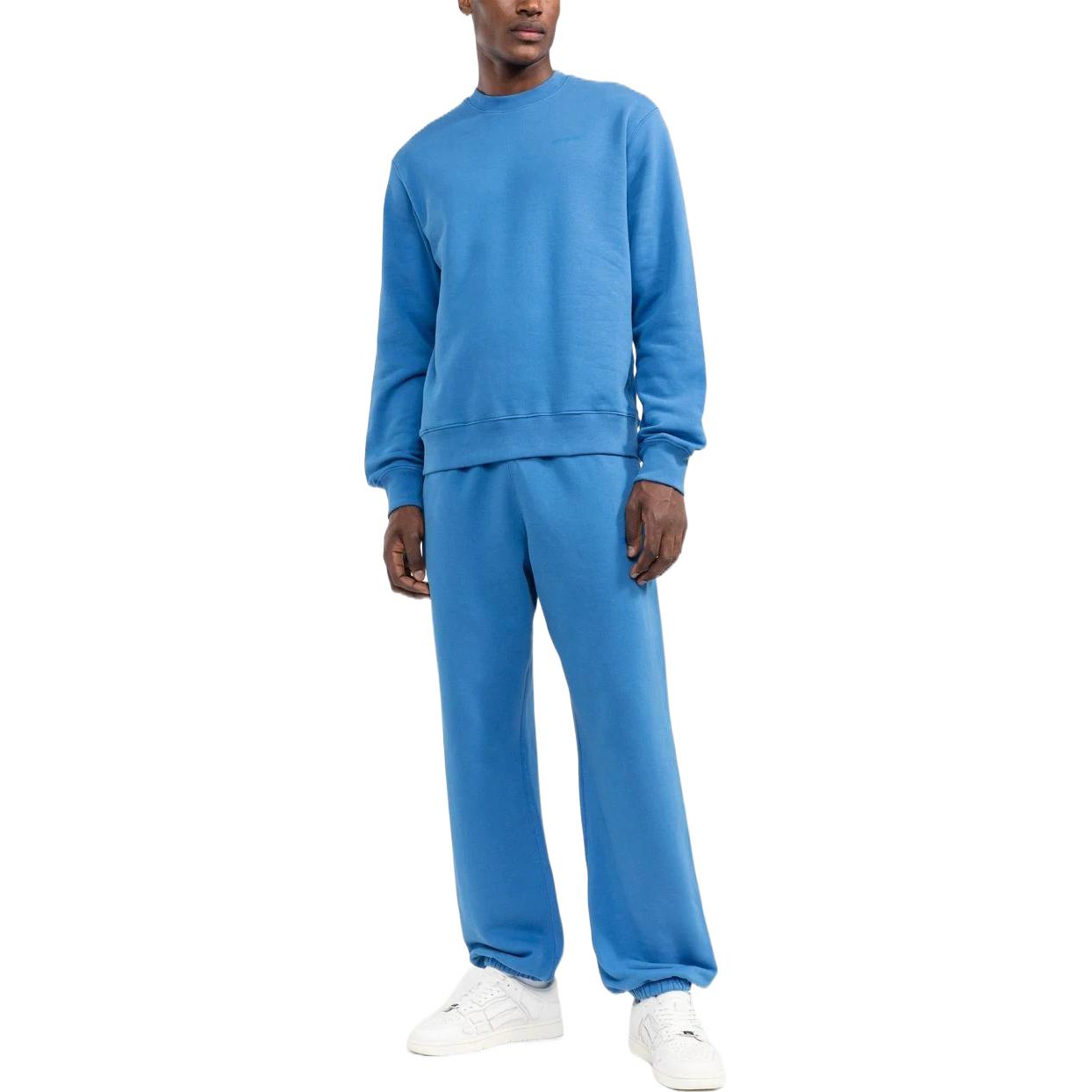 Men's Off-White SS22 Back Logo Printing Round Neck Pullover Long Sleeves Blue OMBA057F22FLE0024545