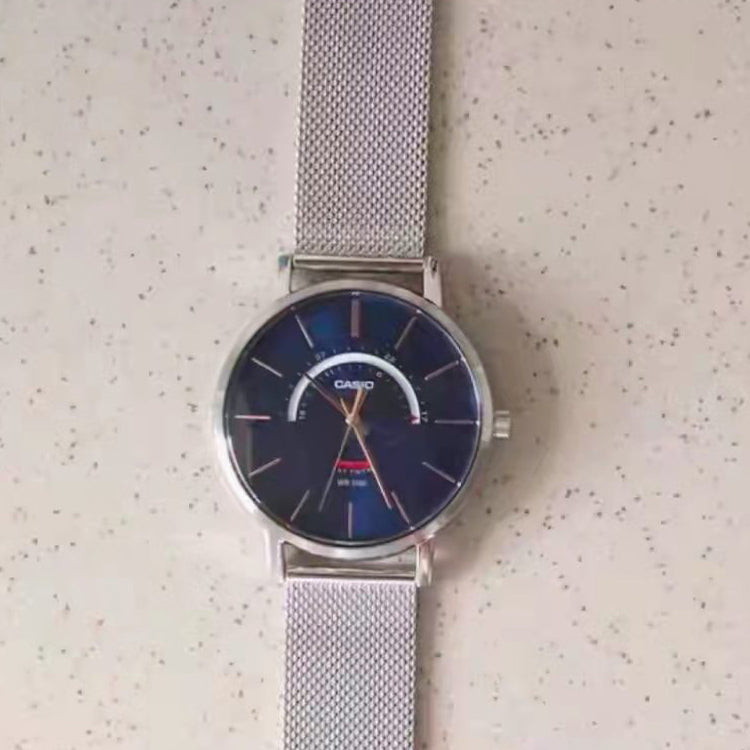 Men's CASIO Dress Series waterproof quartz Watch 43mm Silver Stainless Steel Strap Mens Blue Analog MTP-B105M-2AV