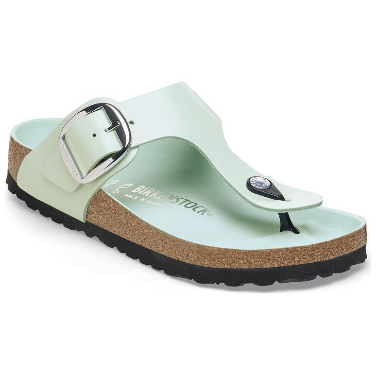 Birkenstock Gizeh Big Buckle Natural Leather Patent Narrow Fit Sandals ' High Shine Surf Green' 1026542