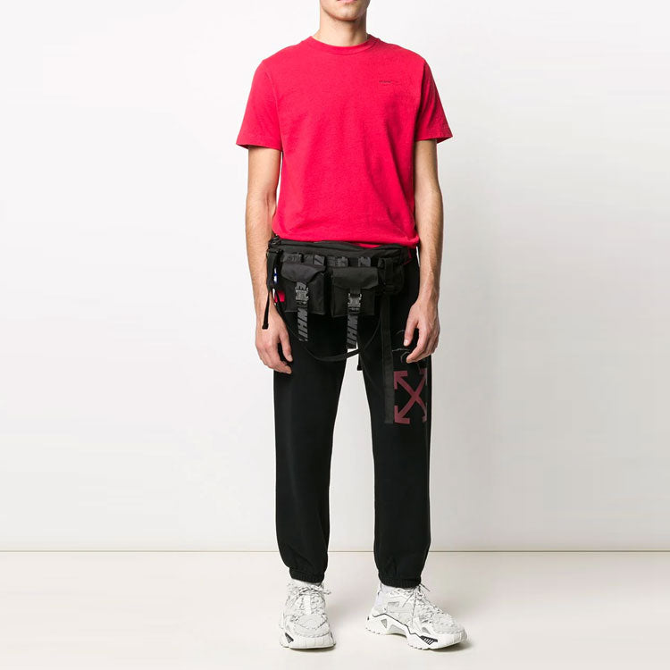 Men's Off-White Logo Spider Pattern Printing Bundle Feet Sports Pants/Trousers/Joggers Black OMCH022S20E300011024