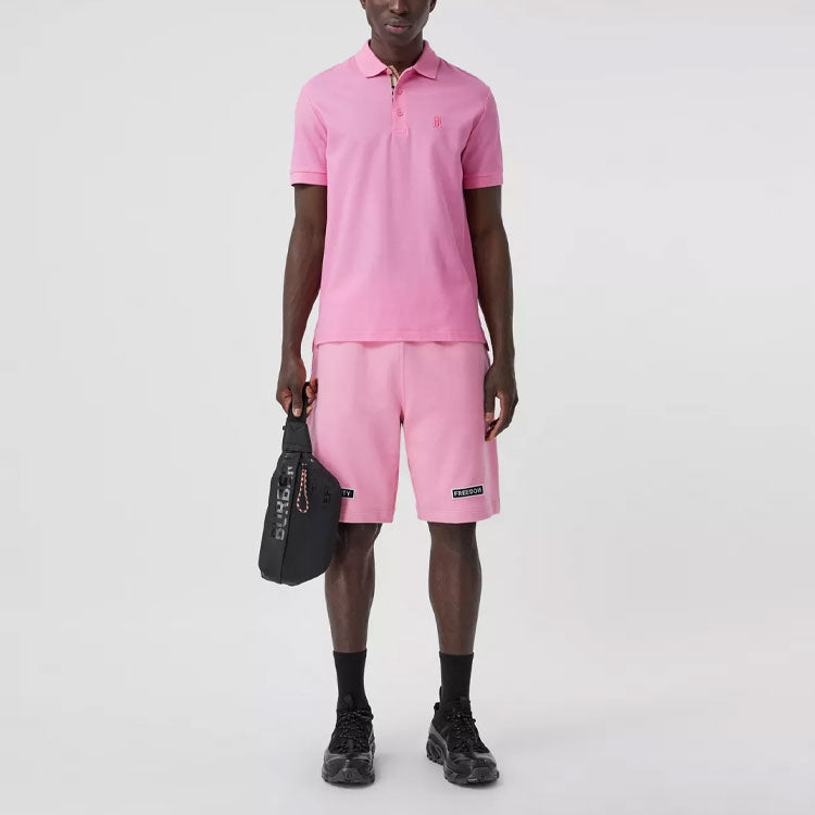 Men's Burberry SS21 Logo Mesh Cotton Short Sleeve Polo Shirt Pink 80427561