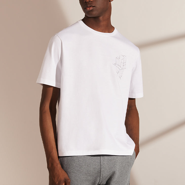 HERMES FW21 3D Logo Embroidered Pattern Cotton Round Neck Short Sleeve White H167605HA90