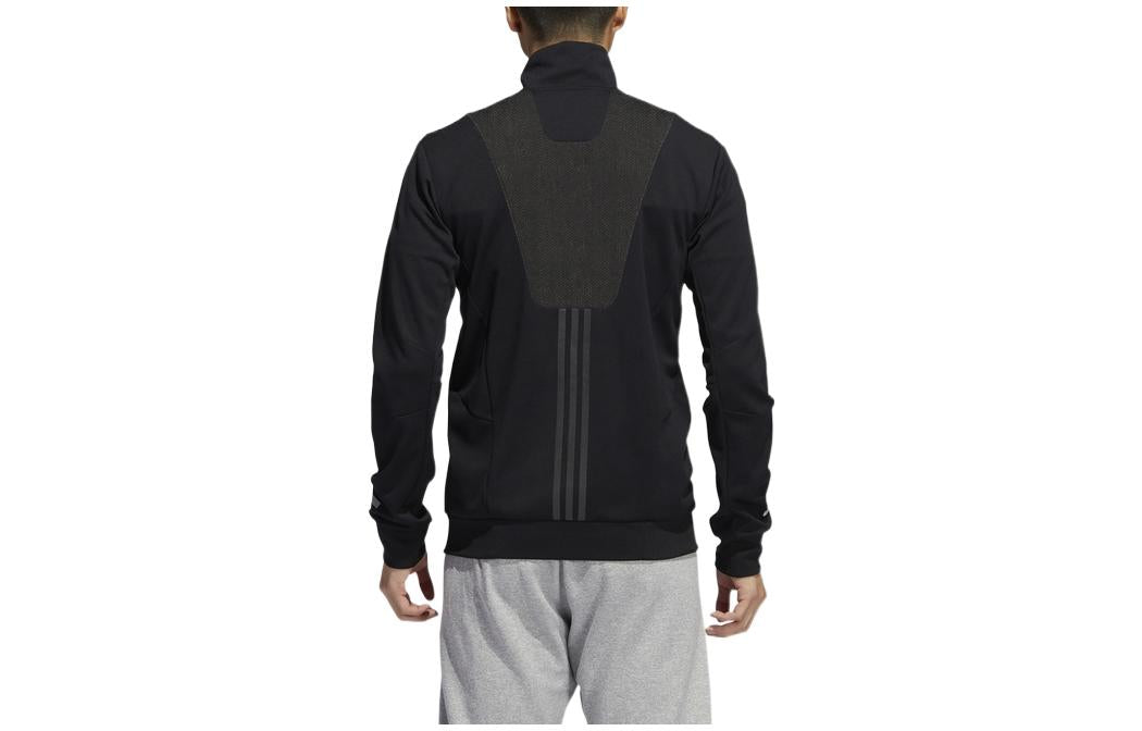 Men's adidas Logo Printing Pattern Stand Collar Zipper Jacket Black GL2188