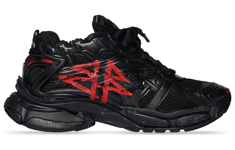Balenciaga Runner Graffiti Sneakers 'Black and Red Mesh and Nylon' 677403W3RBQ1060