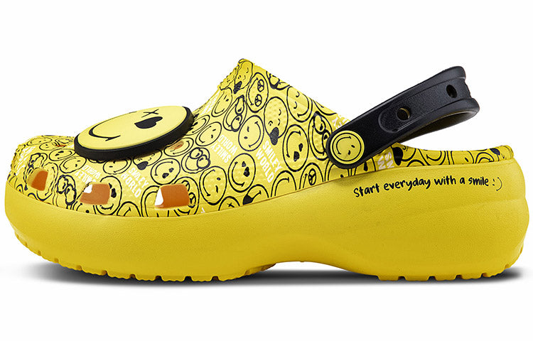 (WMNS) Crocs X Smiley Classic Clog Thick Sole Smiling Face clouds Sandals Yellow Black 207233-90H