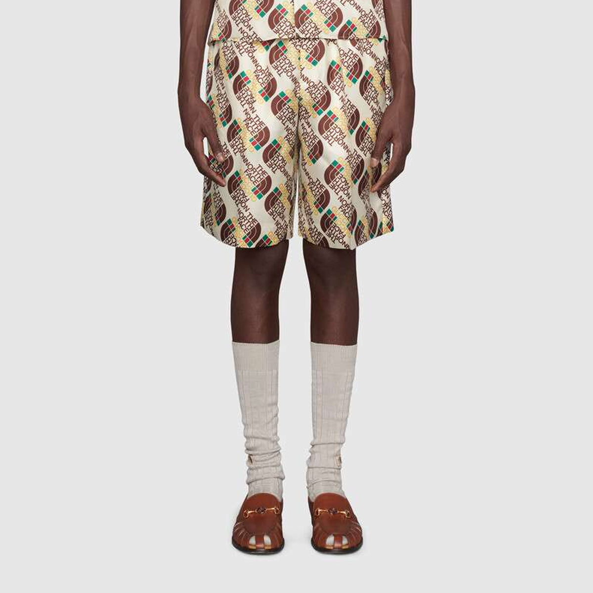Gucci x The North Face Logo Web Print Silk Shorts 'Ivory Brown Green' 654771-ZAGUR-9117