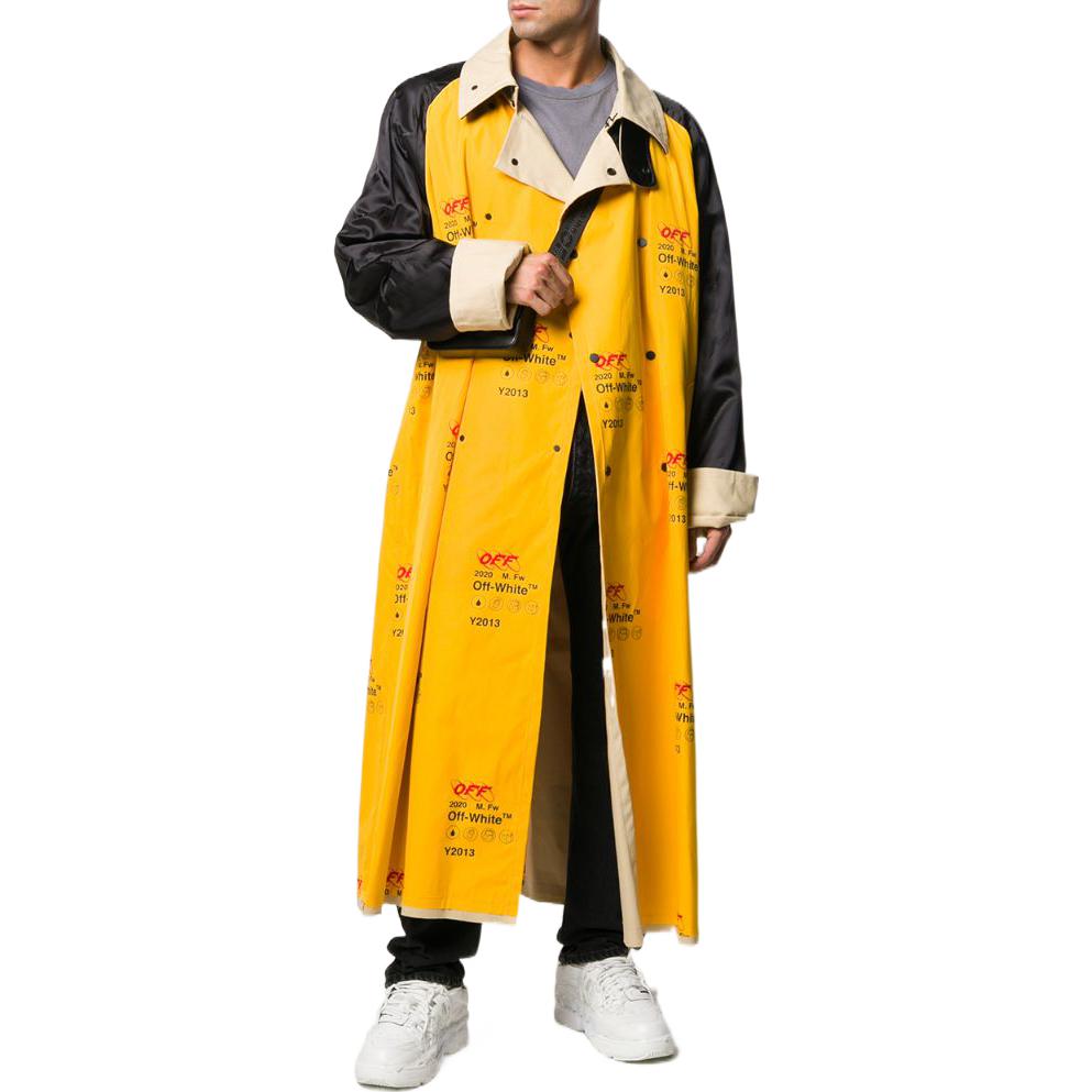 Men's Off-White FW22 Logo Printing Lapel Long Loose Fit Yellow Windbreaker OMEA198F19F220036000YELLOW