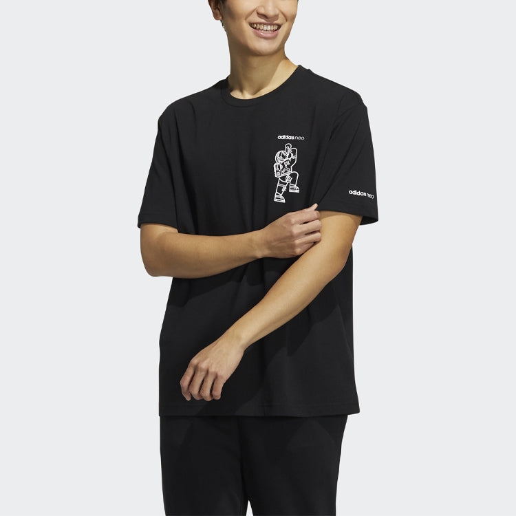 adidas neo M Splf Tee 2 Printing Sports Round Collar Male Black HC3833