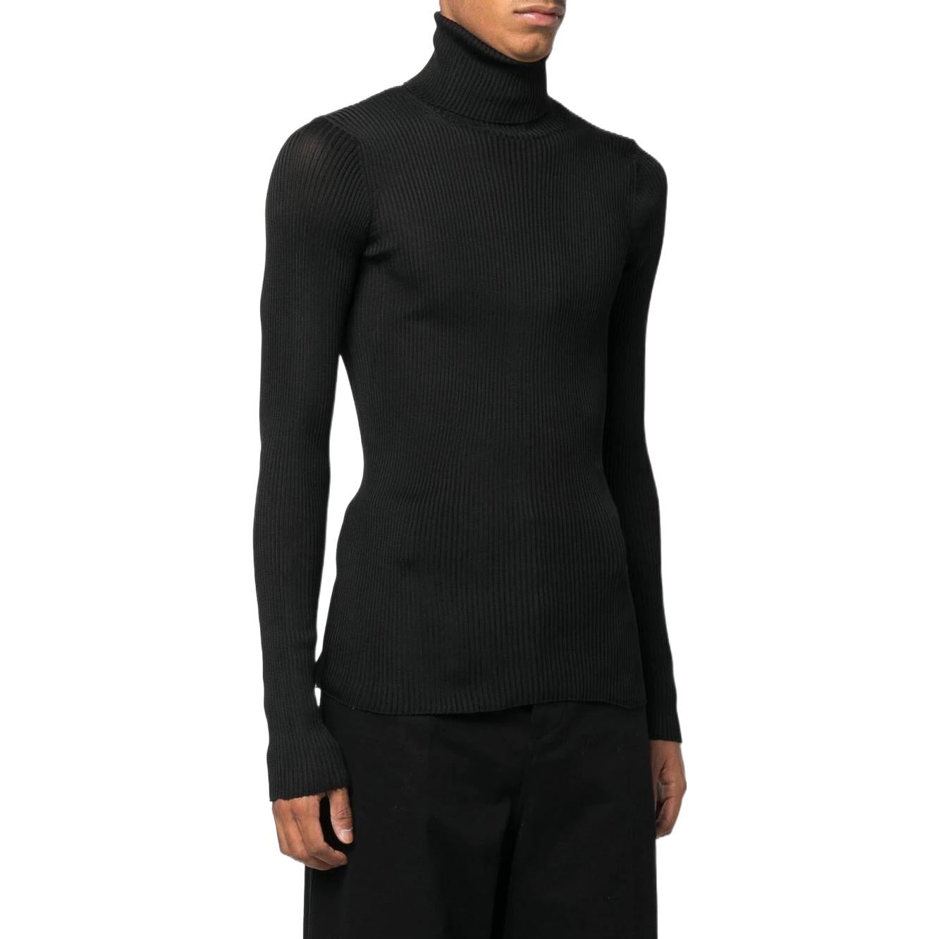 Men's Off-White SS22 Helvet Ribbed Slim Fit Wool Sweater Black OMHF041F22KNI0011010BLACK