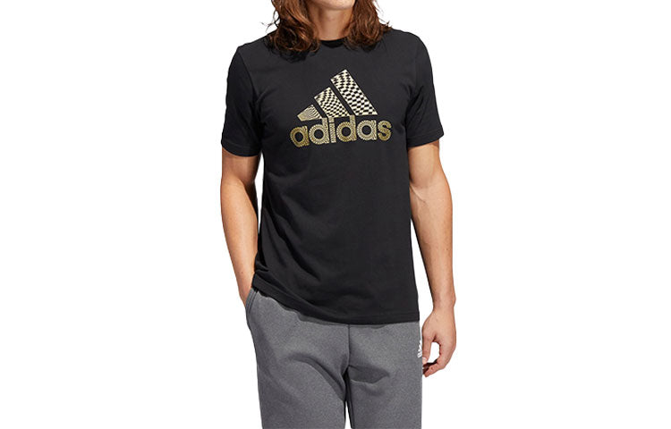 adidas Pre Olympic Met Logo Printing Sports Pullover Round Neck Short Sleeve Black GV6266
