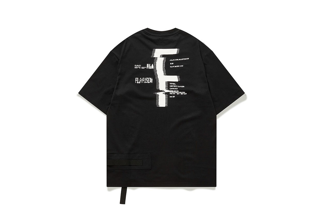 FILA FUSION Alphabet Logo Printing Knit Short Sleeve Black T11M023102F-BK