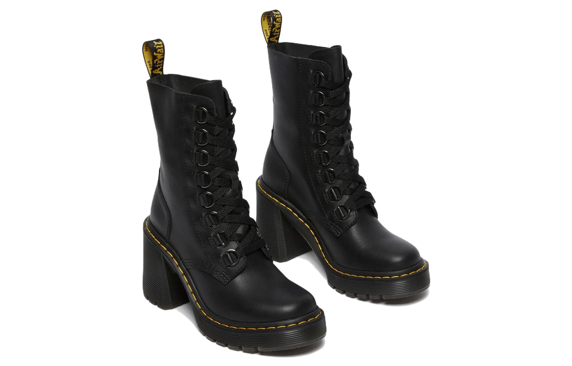 (WMNS) Dr.Martens Chesney Leather Flared Heel Lace Up Boots 'Black' 26701001