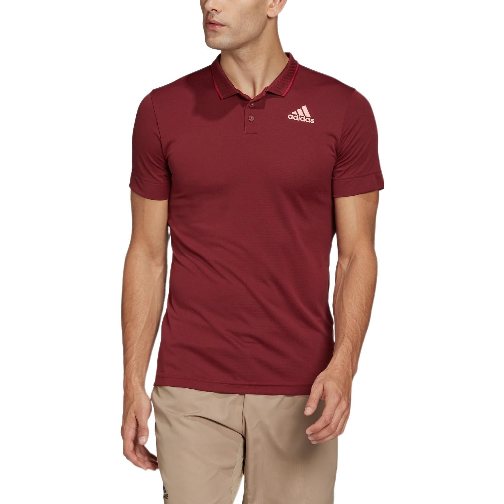 Men's adidas Gameset Solid Color Logo Micro Mark Tennis Sports Short Sleeve Wine Red Polo Shirt HB9133
