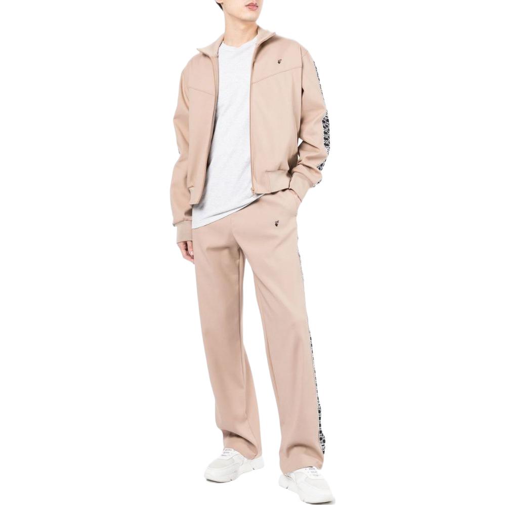 Men's Off-White SS22 Stripe Splicing High Collar Zipper Long Sleeves Version Khaki Jacket OMBD038S22FAB0016201CAMEL