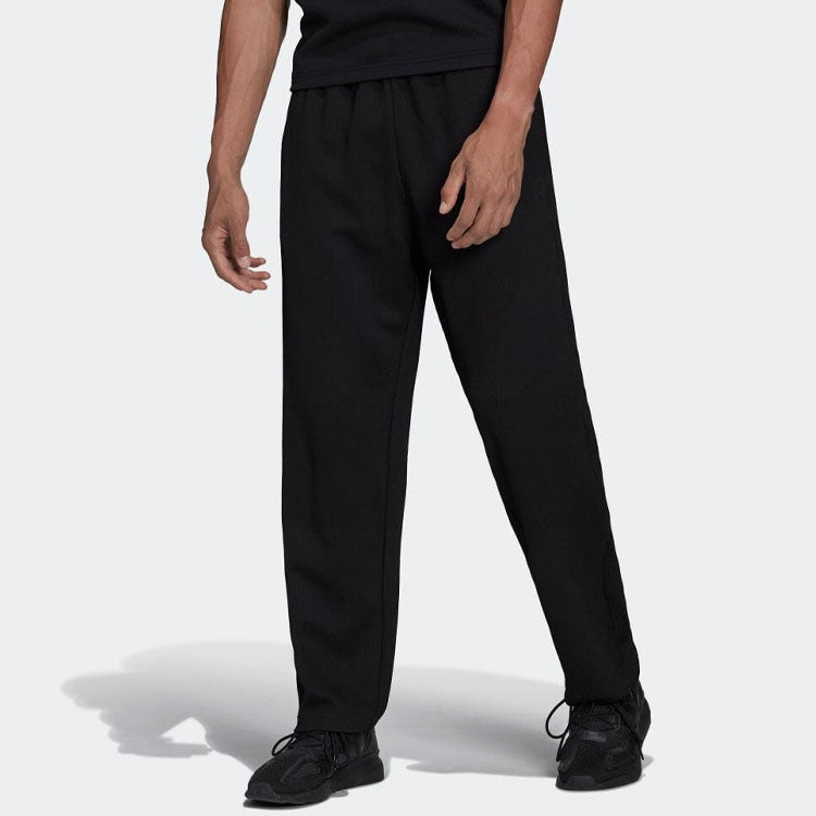 Men's adidas Solid Color Elastic Waistband Straight Sports Pants/Trousers/Joggers Japanese Version Black HC4614