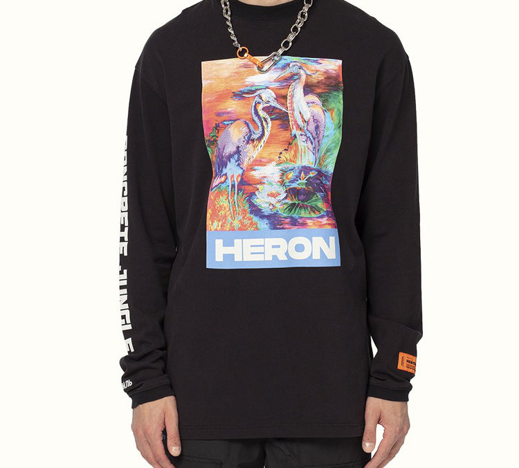 HERON PRESTON bird-print long-sleeved Tee HMAB013S209130211088