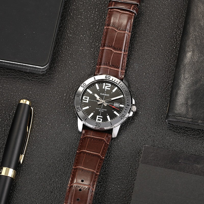 CASIO Leather Band Waterproof Business Style Men Mens Brown Analog MTP-VD01L-1BV