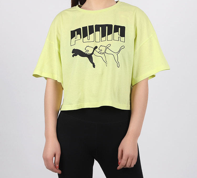 (WMNS) PUMA Logo Printing Round-neck Yellow 582808-31