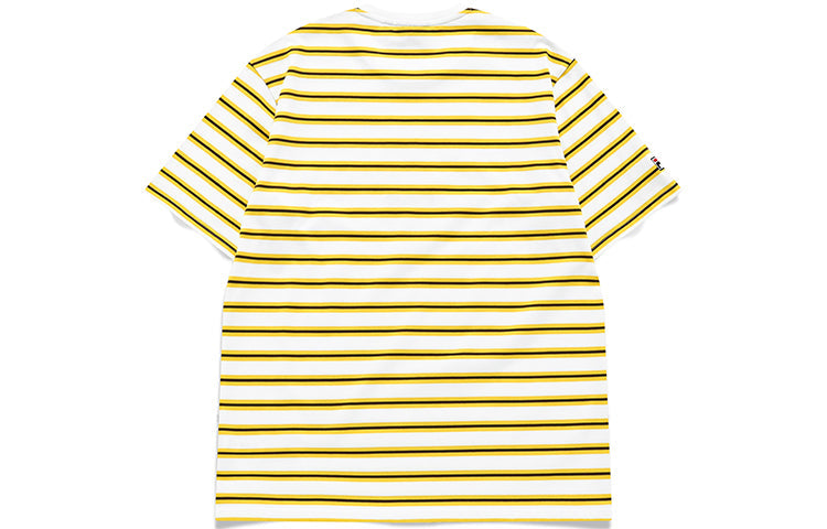 FILA FUSION x Jeremyville Crossover Contrasting Colors Stripe Printing Loose Short Sleeve Couple Style Yellow T11U139108F-WT