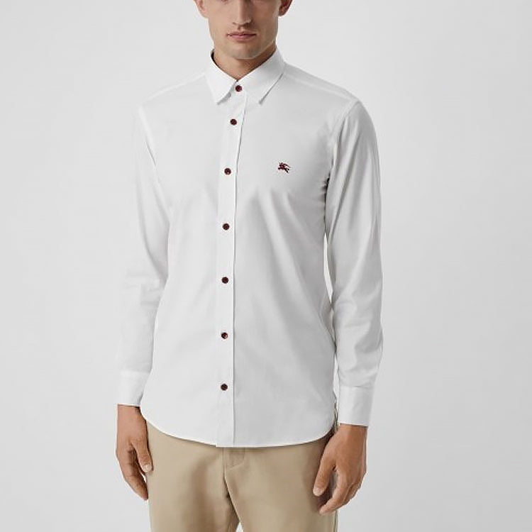 Burberry Bottons White Stretch Cotton Shirt Male White 80043251