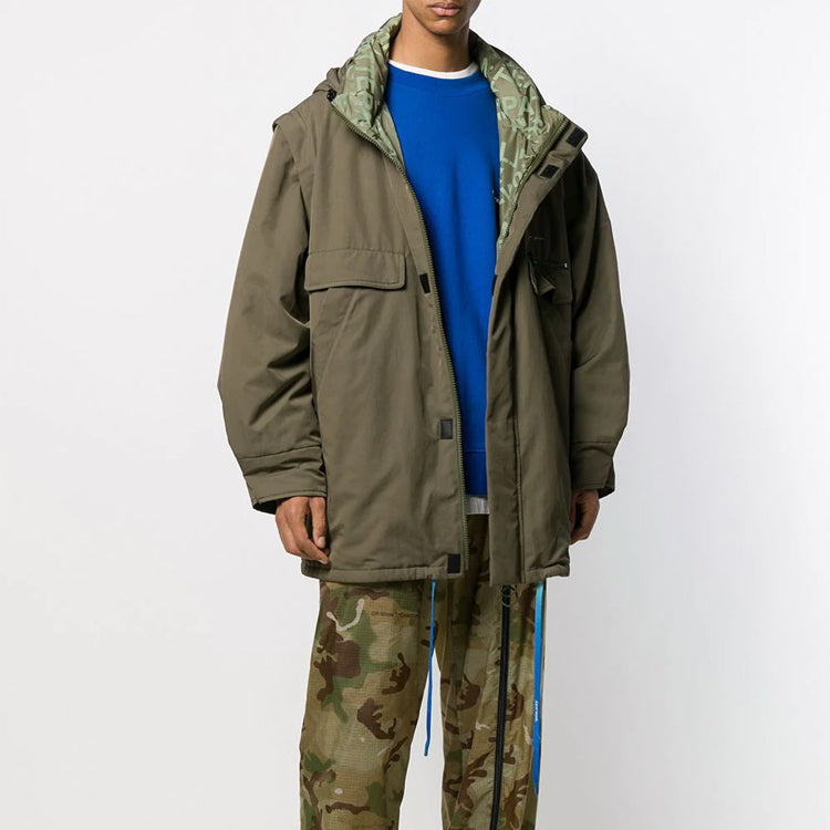 Off-White Unisex Padded Hooded Windbreaker Jacket Green OMEB010F19F230264301