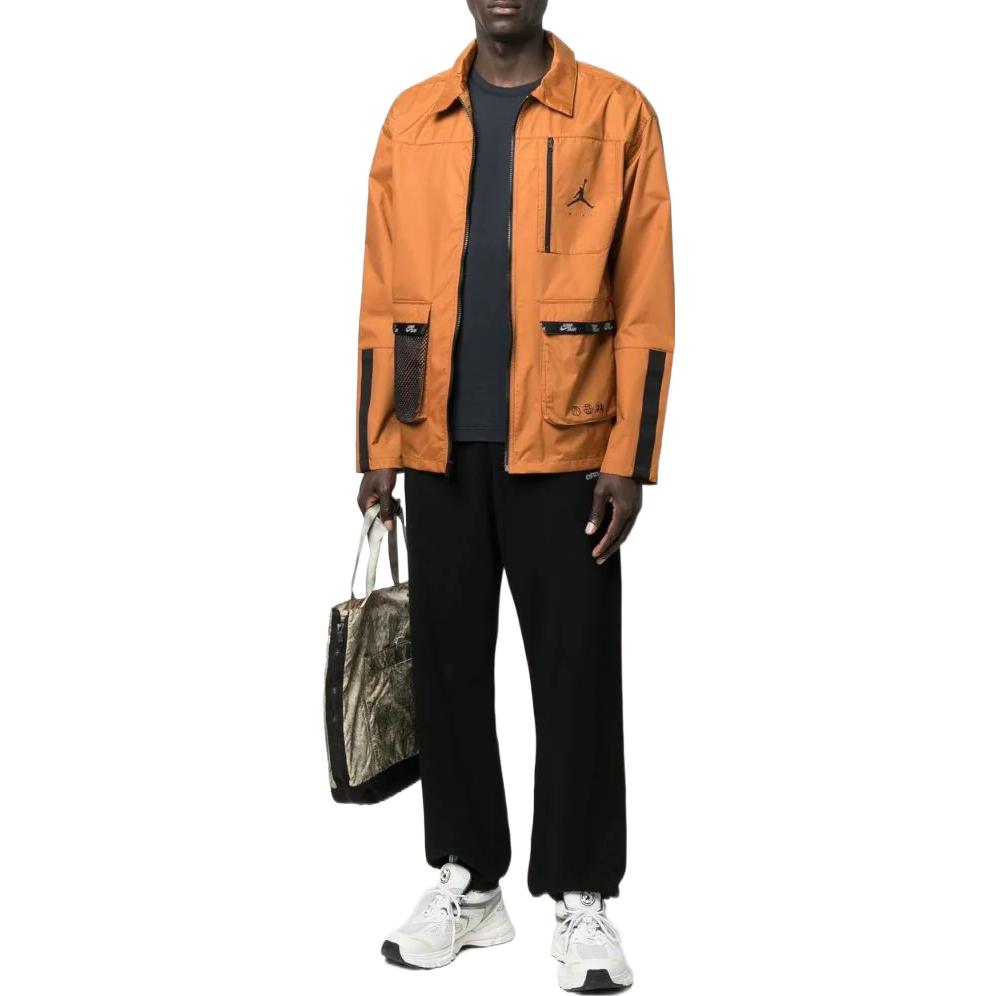 Men's Air Jordan Logo Printing Zipper Lapel Long Sleeves Jacket Orange DJ0242-241
