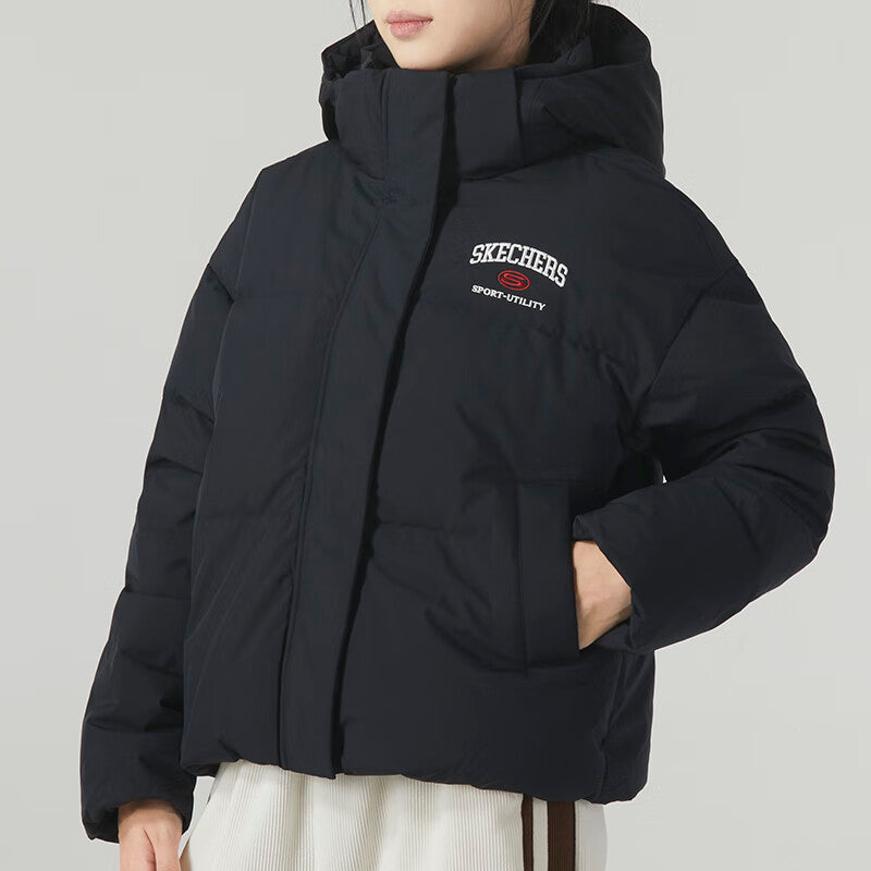 (WMNS) Skechers Casual Letter Printed Down Jacket 'Black' L423W037-0018