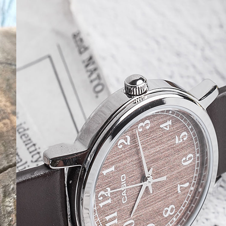 Men's CASIO quartz Watch Wood Grain Surface Mineral Glass Stainless Steel Case Leather Strap Mens LTP-E145L-1B