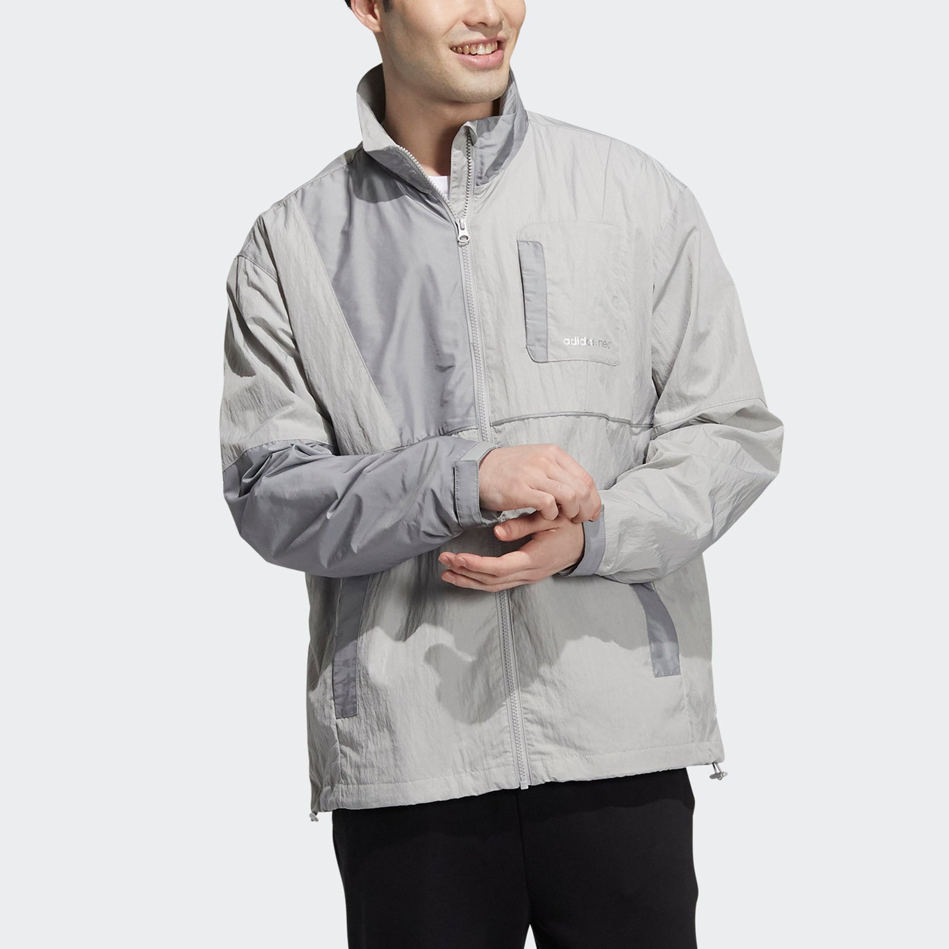 adidas neo M Cvr Jk Reflective Detail Sports Stand Collar Jacket light grey HE7949