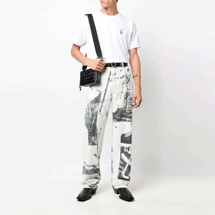 Off-White FW21 Logo Embroidered Alphabet Short Sleeve Ordinary Version White OMAA027F21JER0040184