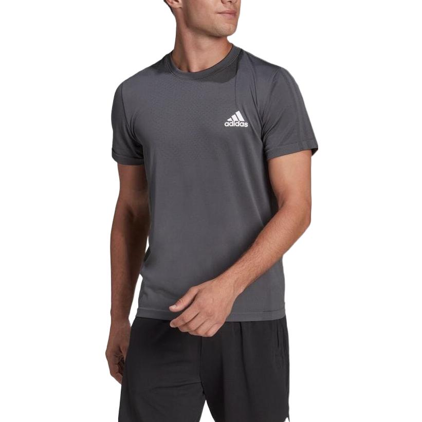 Men's adidas Logo Printing Round Neck Short Sleeve Japanese Version Gray T-Shirt HF4743