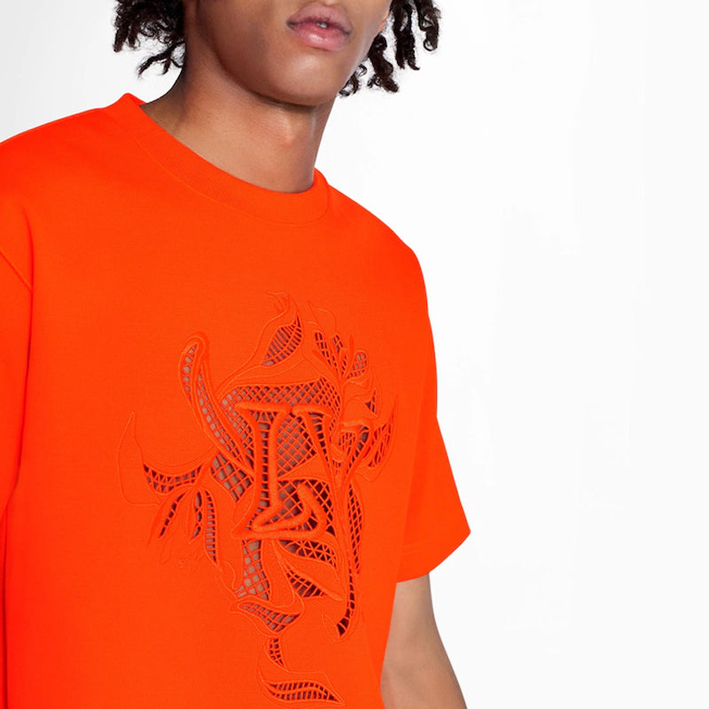 LOUIS VUITTON LV Vegetal Lace Embroidered Slightly Loose Version For Men Orange 1A7QO