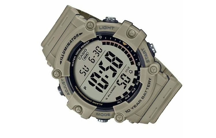 Men's CASIO Khaki Waterproof Quartz Resin Strap Date Display Watch Mens Digital AE-1500WH-5AVCF