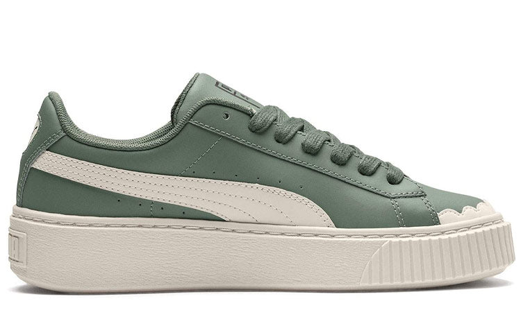 (WMNS) PUMA Basket Platform Scallop Sneakers Green/White 366723-01