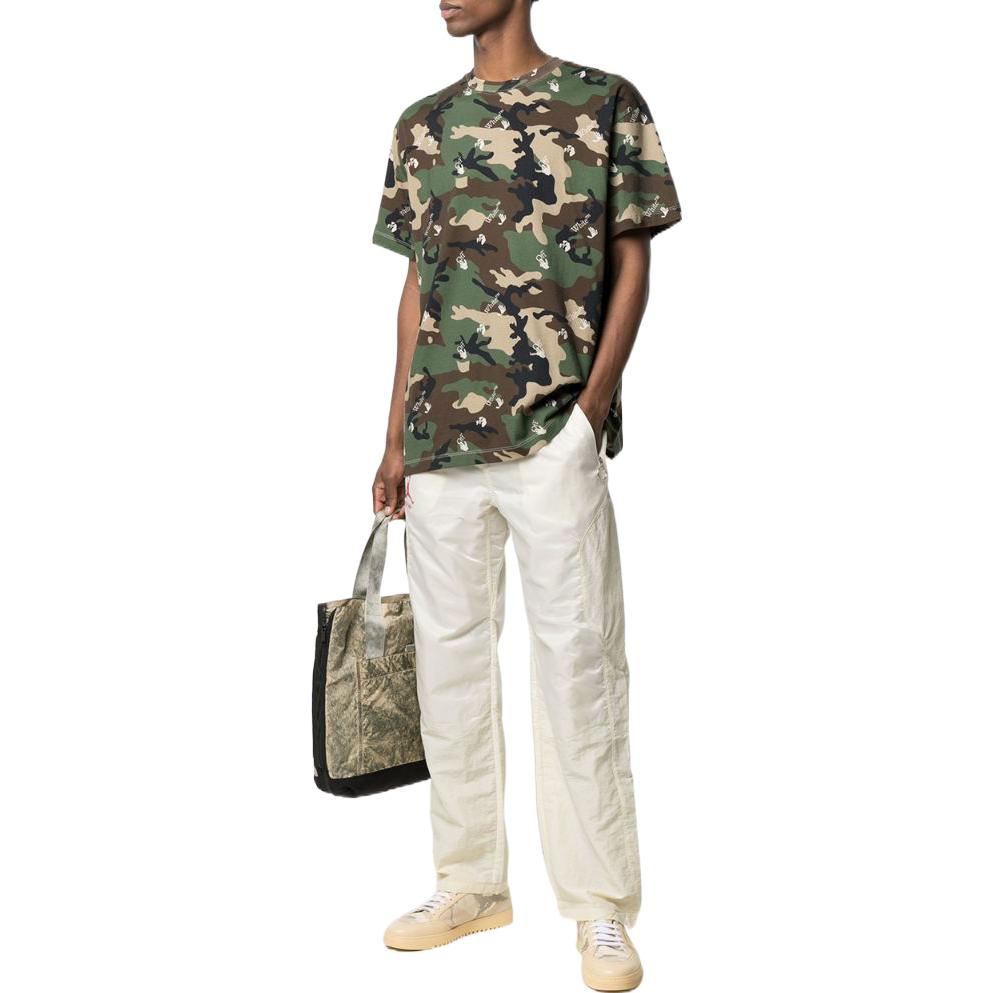 Men's Off-White SS22 Camouflage Pattern Round Neck Short Sleeve Version Green T-Shirt OMAA038S21JER01656005600