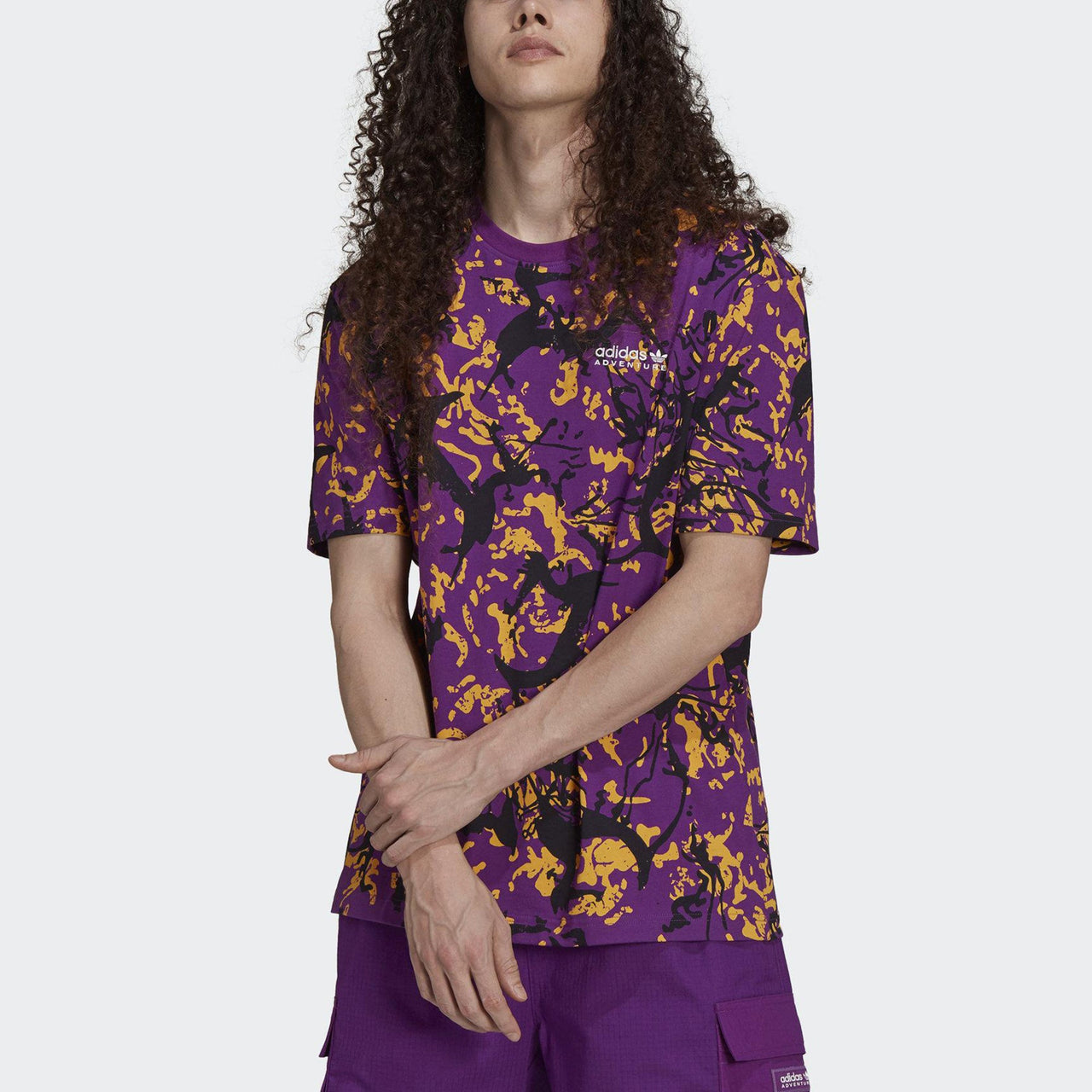 adidas originals Adventure Knit Printing Breathable Sports Short Sleeve Purple H09059