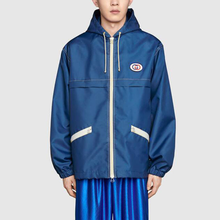 Men's Gucci FW21 Double G Canvas Zipper Logo Jacket Blue 654834-ZAGVW-4211