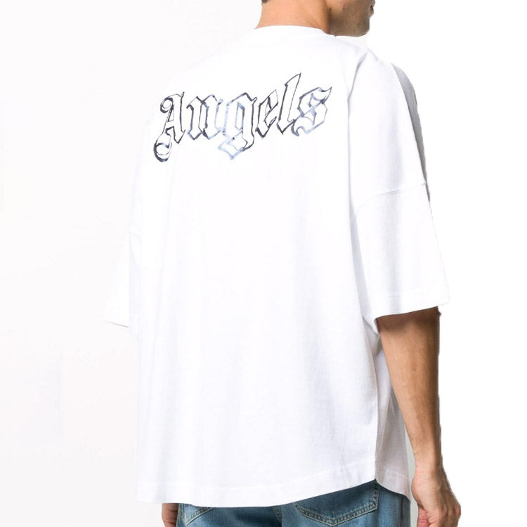 Men's PALM ANGELS Back Logo Printing Short Sleeve White PMAA002E20JER0020178