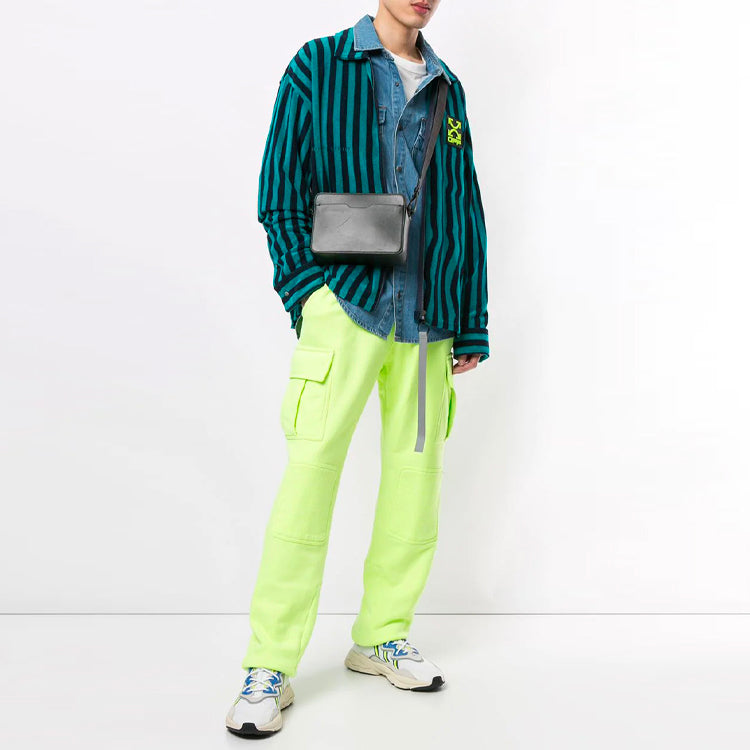Men's Off-White Cargo Pocket Elastic Waistband Sports Pants/Trousers/Joggers Fluorescent Green OMCH017R20D250176210