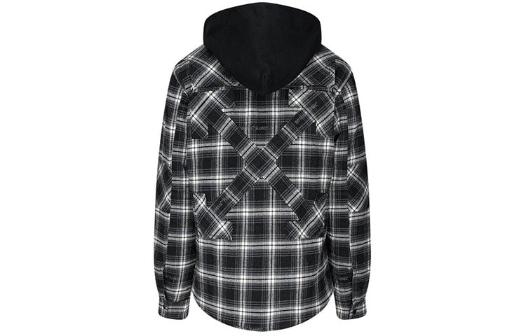 Off-White FW20 Plaid Hooded Long-sleeve Coat Men's Black OMEA236E20FAB0011000