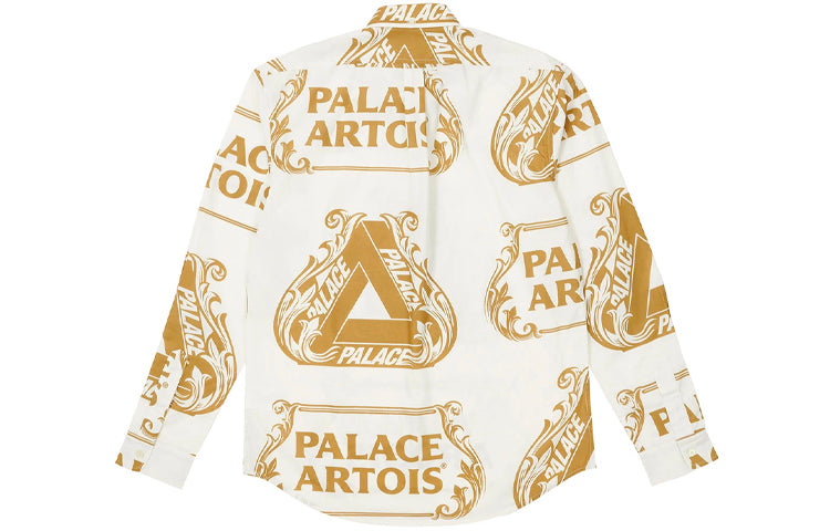 PALACE x Stella Artois Crossover Alphabet Logo Full Print Shirt Jacket Creamy White PAL-SS21-14