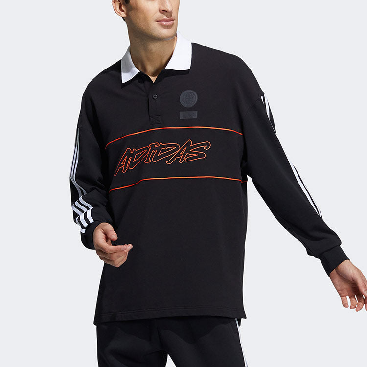 adidas Ub Polo Ls Sports Stylish Logo Printing Long Sleeves Polo Shirt Black GP0893