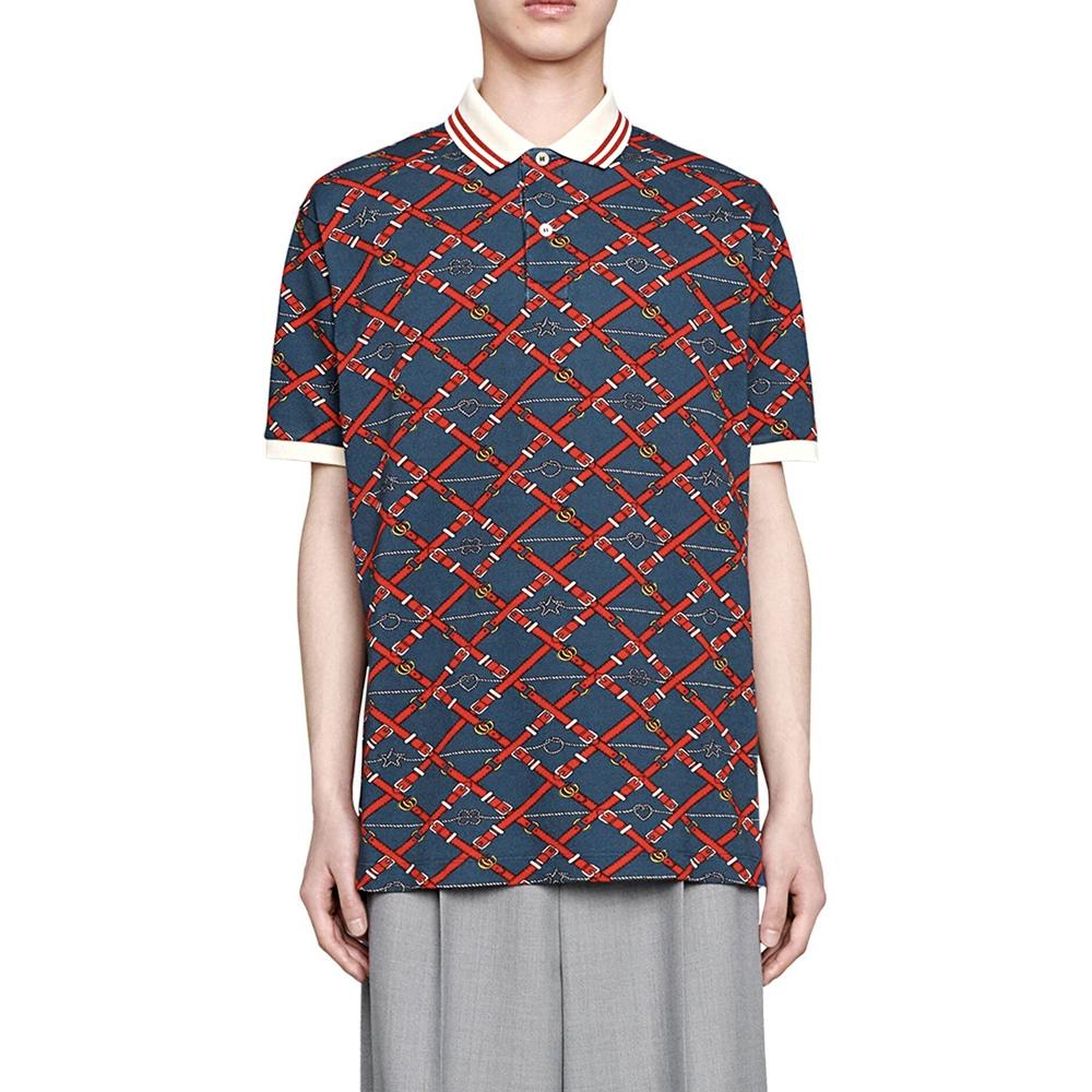 Gucci Belt Check Polo Shirt 'Blue Red' 587461-XJBPI-4062