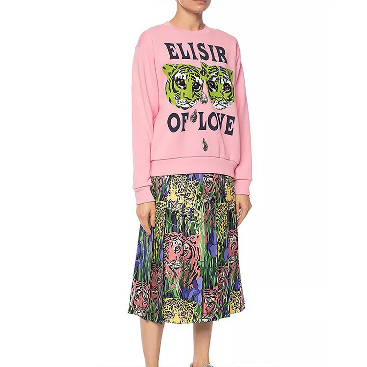 (WMNS) Gucci Cotton Tiger Print Pullover Long Sleeve Sweater For Pink 469250-XJBI5-5901