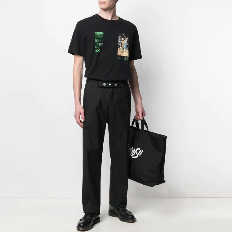 Off-White SS21 Logo Pattern Belt Casual Long Pants Version Black OMCG025S21FAB0011001