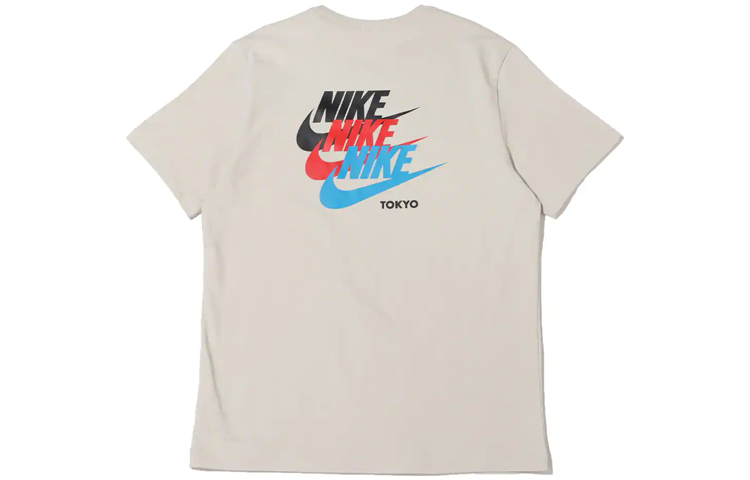 Men's Nike Logo Overlay Printing Round Neck Short Sleeve White T-Shirt DV0645-072