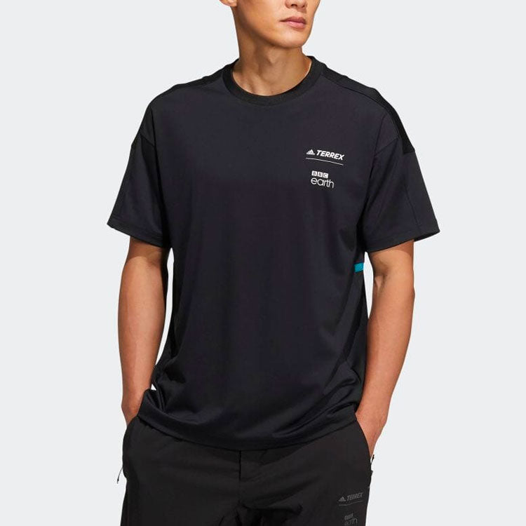 Men's adidas Solid Color Alphabet Printing Round Neck Short Sleeve Japanese Version Black T-Shirt HE5234