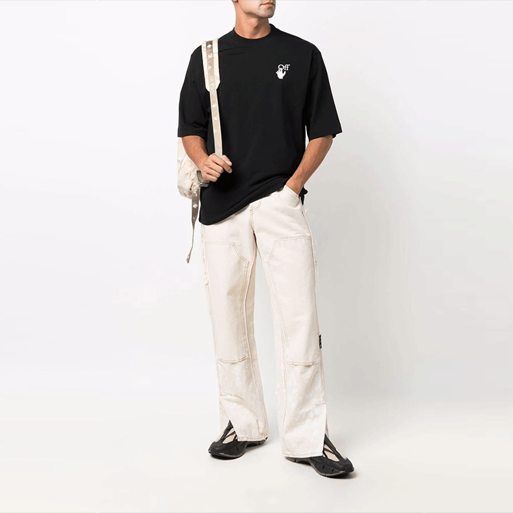 Men's Off-White FW21 Logo Round Neck Short Sleeve Loose Fit Black T-Shirt OMAA119F21JER0081001