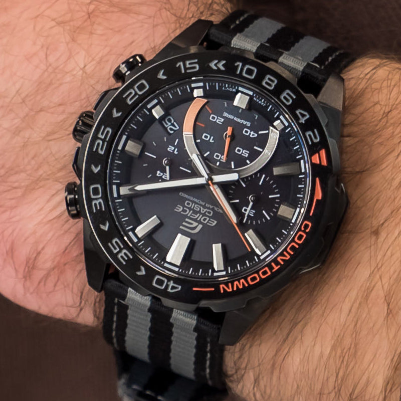 Men's CASIO EDIFICE Series Nylon Sports Watch Outdoor Mens Black Analog EFS-S550BL-1AV